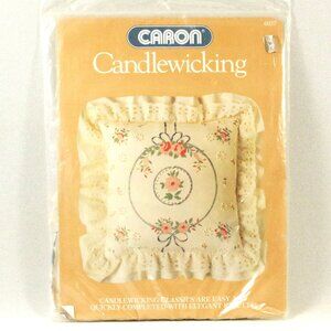 Caron Candlewicking Embroidery Kit Ruffled Pillow Cover #6037 Blue Ribbon Rose